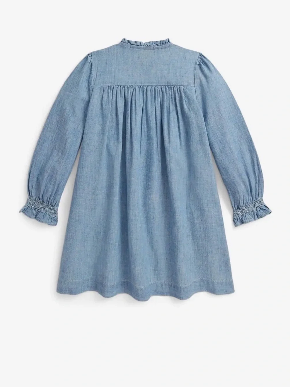 Ralph Lauren Light Blue Chambray Smocked Long-Sleeve Dress